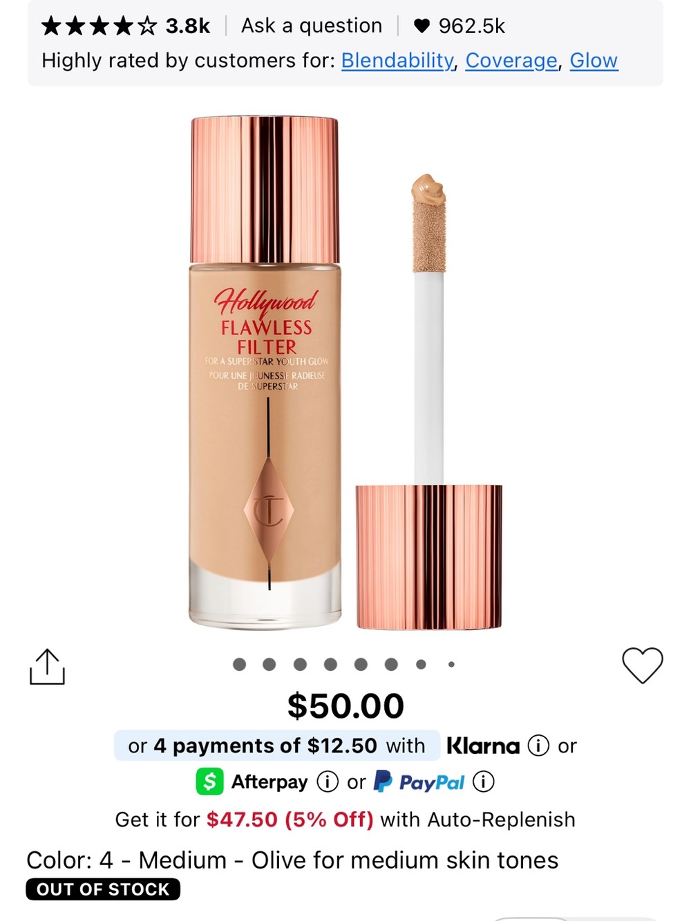Charlotte Tilbury Hollywood Flawless Filter - Medium Olive Tone